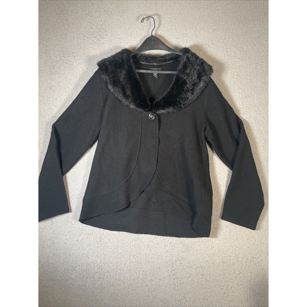 Alfani Women’s Size XL Faux Fur Lined Collar Sweater Merino‎ Wool Black